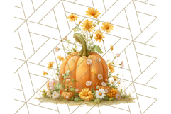 Pumpkin Clipart with Fall Flowers PNG Autumn Illustration Product Image 2