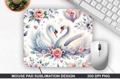 Swan With Flower Mouse Pad, Valentine Mouse Pad PNG Design Product Image 1
