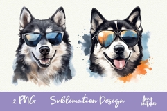 2 Husky in Sunglasses Cool Dog Watercolor Clipart PNG Product Image 1