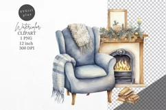 Christmas clipart, Fireplace clipart, Blue Christmas Product Image 1