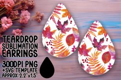 Autumn Leaves Teardrop Earrings Design for Sublimation PNG Product Image 1