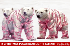 Christmas Polar Bear Lights Clipart | Cute Holiday Bear PNG Product Image 1