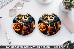 Halloween Dog Car Coaster Sublimation| Halloween Coaster PNG Product Image 1