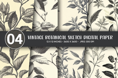Vintage Botanical Sketch Digital Paper Product Image 1