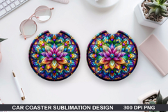 Flower Car coaster sublimation, Summer Coaster PNG Design Product Image 1