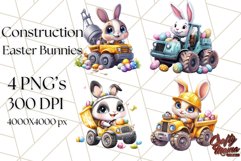 Pastel Easter Construction Clipart, Bunny Truck PNG Product Image 1