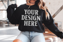 Gildan 18000 Black Mockup , Crewneck Sweatshirt Boho Mock-up Product Image 1