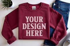 Gildan 18000 Red Folded Flat Lay Mockups Product Image 1