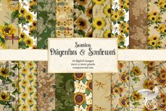 Dragonflies and Sunflowers Digital Paper Product Image 1