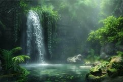 Serene waterfall cascading into a tranquil pond surrounded b Product Image 1