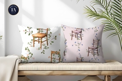 Delicate Watercolor Chair Growing Flower Vines Digital Paper Product Image 2