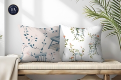 Delicate Watercolor Chair Growing Flower Vines Digital Paper Product Image 2