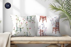 Watercolor Chairs with Flower Vines Seamless Digital Paper Product Image 2