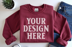 Gildan 18000 Red Folded Flat Lay Mockups Product Image 1