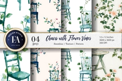 Hand-Painted Chairs Wrapped in Flowers Digital Paper Product Image 1