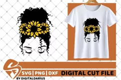 Messy Bun svg, Sunflower svg, Curly Hair, Black Woman svg Product Image 2