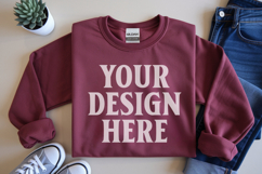 Gildan 18000 Red Folded Flat Lay Mockups Product Image 1