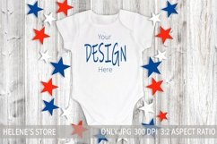 White Baby bodysuit onesie patriotic mockup flat lay