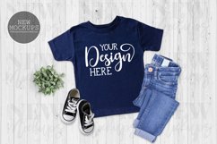 Navy BC 3001T Kids Shirt, Flat Lay Toddler Mockup Product Image 1