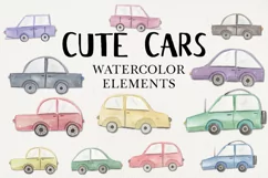 12 Cute Cars Watercolors Hand Painted Colorful Vehicle Product Image 1