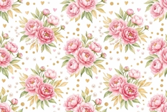 Watercolor seamless pink peonies, pearls, gold dots Product Image 1