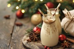 Festive homemade eggnog in glass bottles Product Image 1
