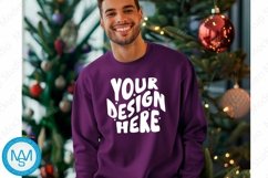 Purple men Sweatshirt empty space Mockup, christmas Gildan Product Image 1