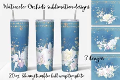 Watercolor Orchids sublimation design. Skinny Tumbler wrap Product Image 1