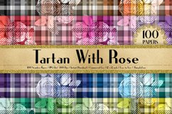 100 Seamless Tartan with Rose Digital Papers, Cloth Texture Product Image 1