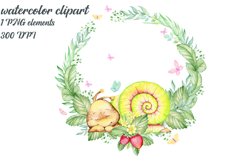 Watercolor frame, snail, strawberry, sublimation clipart, Product Image 1