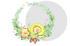 Watercolor frame, snail, strawberry, sublimation clipart, Product Image 3