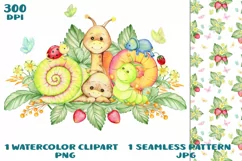 Cartoon Snails Watercolor Clipart - Cute Kawaii Chubby Snail Product Image 1