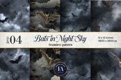 Bats Night Sky Pattern, Dark Gothic Bat Seamless Paper Product Image 1