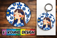 Stunning Watercolor Portrait with Flowers Round Design PNG Product Image 1