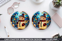 Snowman Car Coaster Sublimation|Christmas Coaster PNG Design Product Image 1