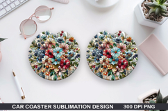 Flowers Car Coaster Sublimation|Christmas Coaster PNG Design Product Image 1