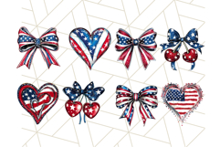 Coquette 4th of July Clipart, Patriotic Hearts and Bows Png Product Image 5