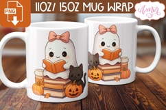 Cute Halloween mug wrap PNG, Book lover mug template Product Image 3