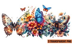 Watercolor Butterflies With Flowers Clipart PNG , Product Image 1