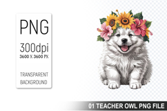 Cute Floral Dog, Animal Sublimation Clipart PNG Product Image 1