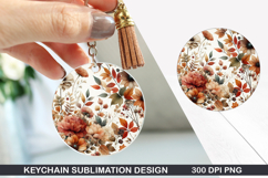Flower Keychain Sublimation - Autumn Keychain PNG Design Product Image 1