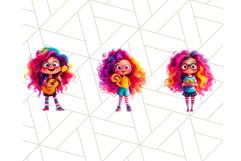 Cute Girl Clipart PNG Bundle, Fun Rainbow Hair Illustration Product Image 7