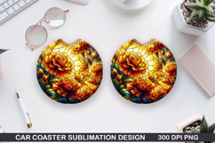 Flower Car Coaster Sublimation| Summer Coaster PNG Design Product Image 1