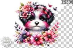 Dog With Flowers Sublimation - Clipart PNG Design Product Image 1