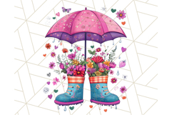 Floral Rain Boot Clipart PNG Spring Umbrella Bouquet Art Product Image 4
