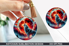 Halloween Wolf Keychain Sublimation -Halloween Keychain PNG Product Image 1