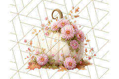 Pumpkin Clipart with Fall Flowers PNG Autumn Illustration Product Image 3