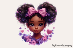 Cute Black Girl with Flower Clipart PNG Product Image 1