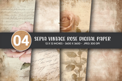 Sepia Vintage Rose Digital Paper Product Image 1