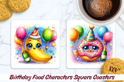 Birthday Food Square Coaster PNG 4x4, Sublimation Design. Product Image 1